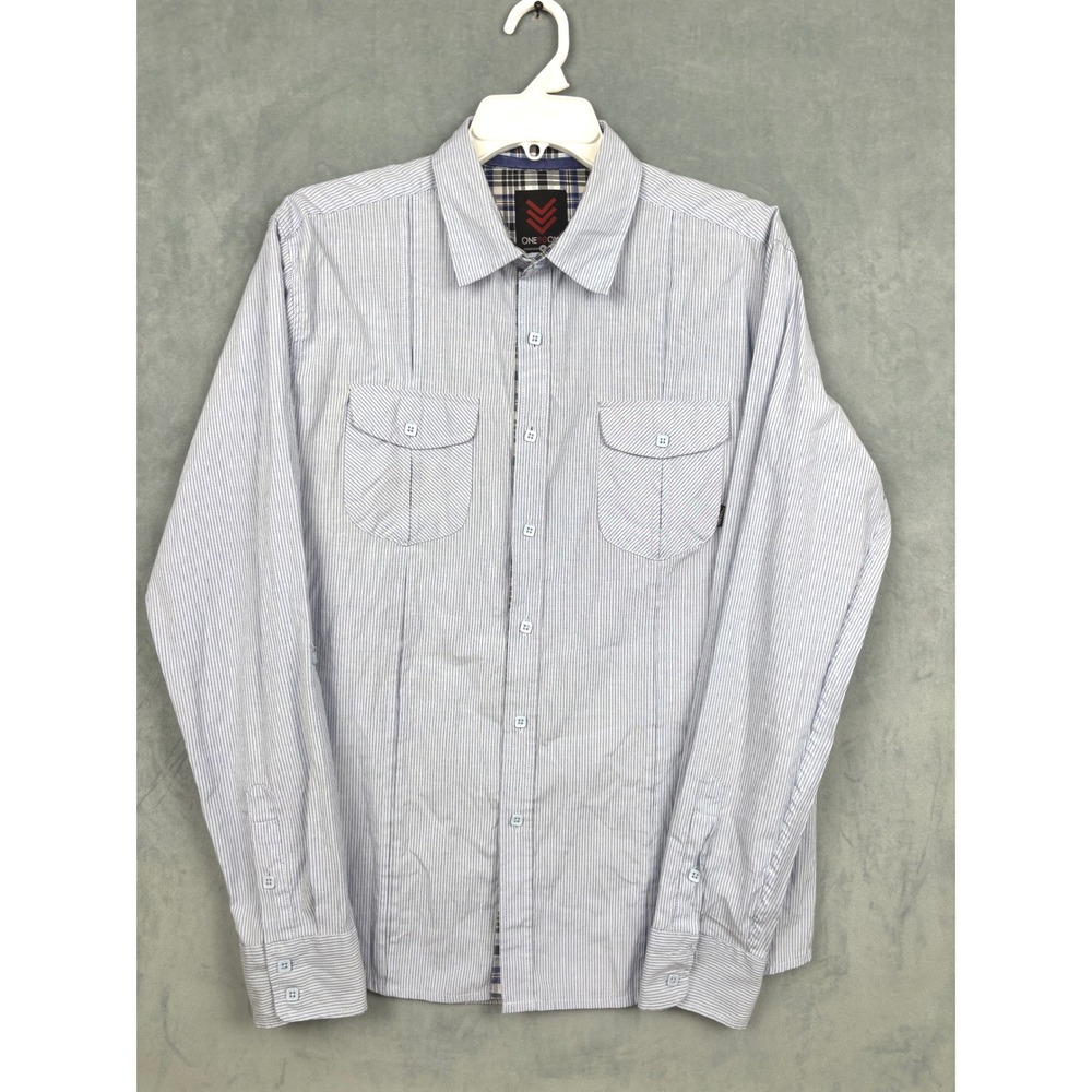 One 90 One Mens Blue White Striped Button Down Shirt Long Sleeve Size M